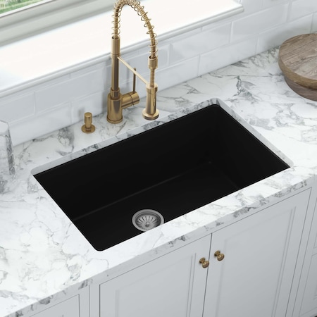 Ruvati 27-inch Fireclay Undermount / Drop-in Topmount Kitchen Sink Single Bowl Black RVL2707BK